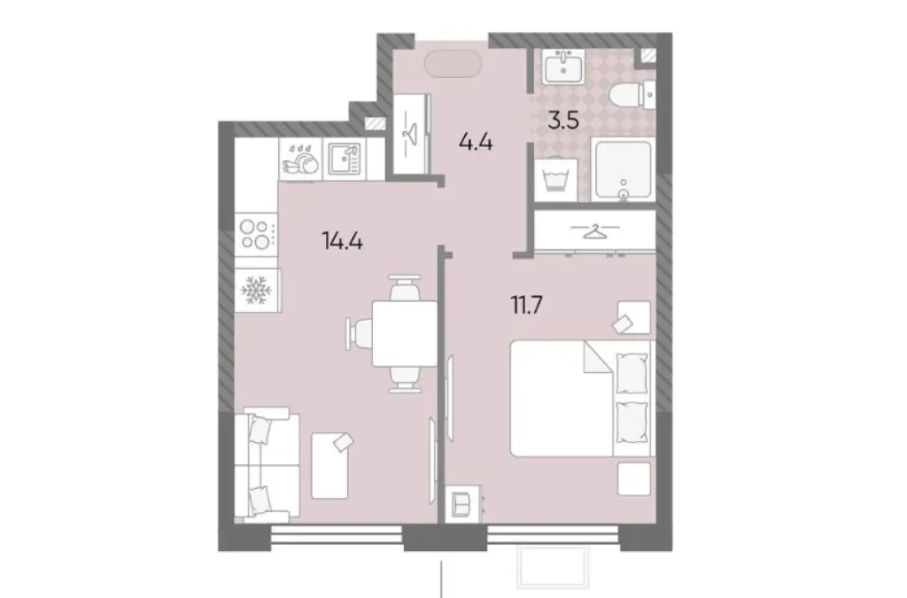 1-комн. квартира, 34.02 м2, 2 этаж - ЖК «Лучи»