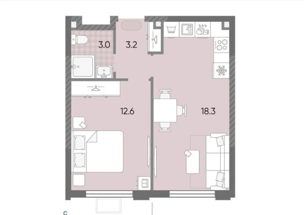 1-комн. квартира, 37.12 м2, 5 этаж - ЖК «Лучи»