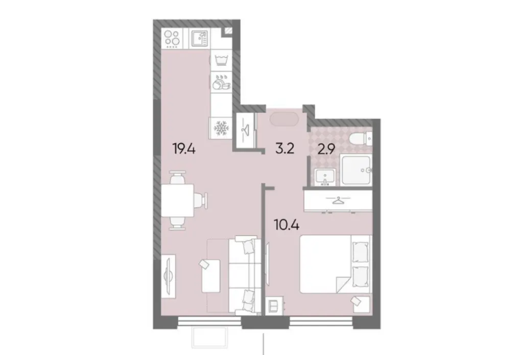 1-комн. квартира, 35.92 м2, 3 этаж - ЖК «Лучи»