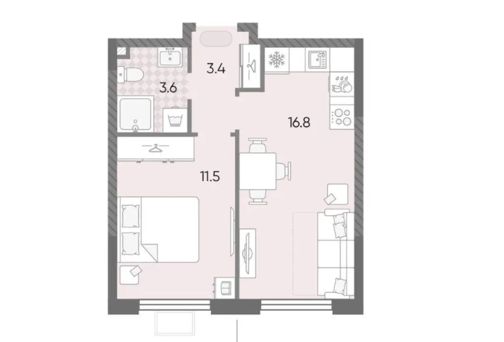1-комн. квартира, 35.32 м2, 2 этаж - ЖК «Лучи»