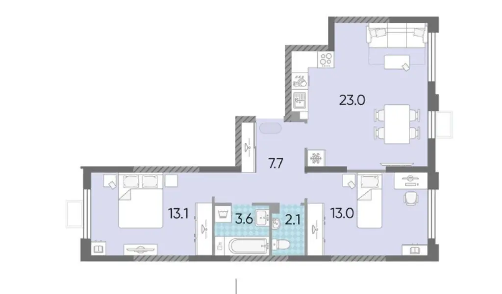 2-комн. квартира, 62.32 м2, 17 этаж - ЖК «Лучи»