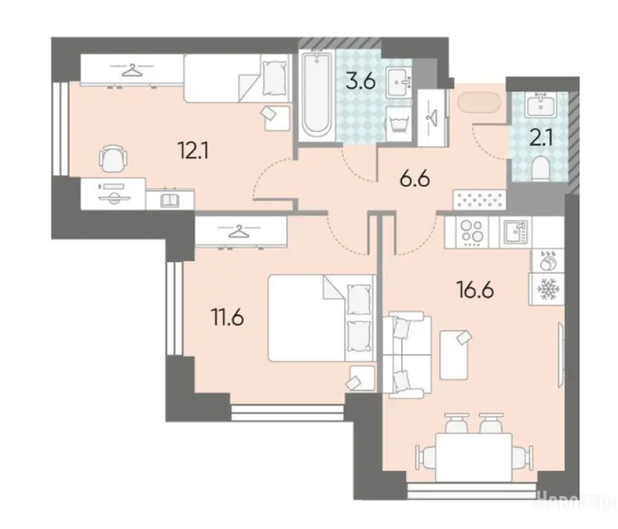 2-комн. квартира, 52.62 м2, 21 этаж - ЖК «ЗИЛАРТ»