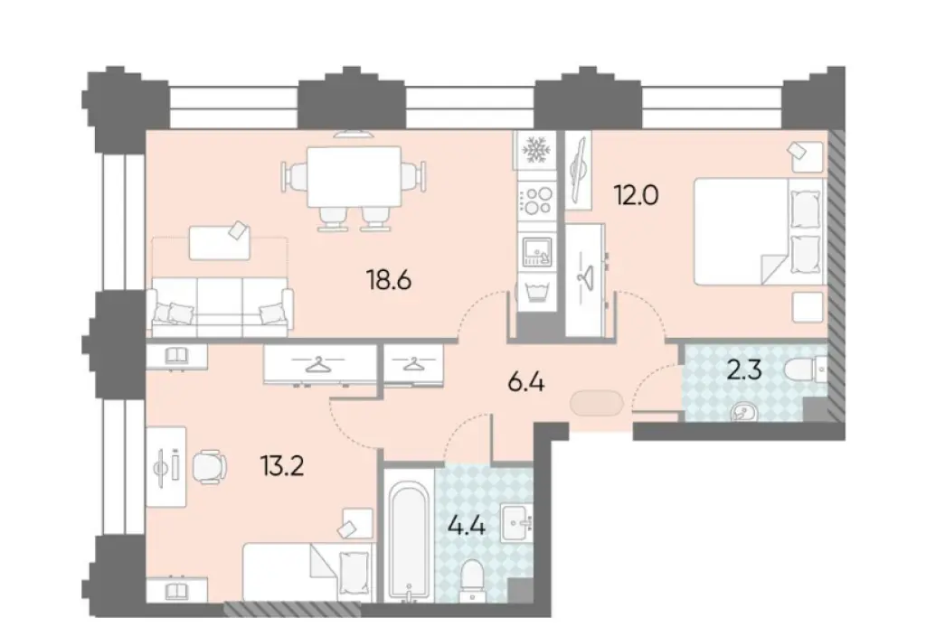 2-комн. квартира, 56.92 м2, 7 этаж - ЖК «ЗИЛАРТ»