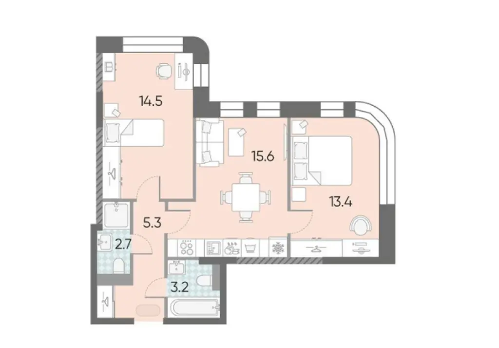 2-комн. квартира, 54.72 м2, 3 этаж - ЖК «ЗИЛАРТ»