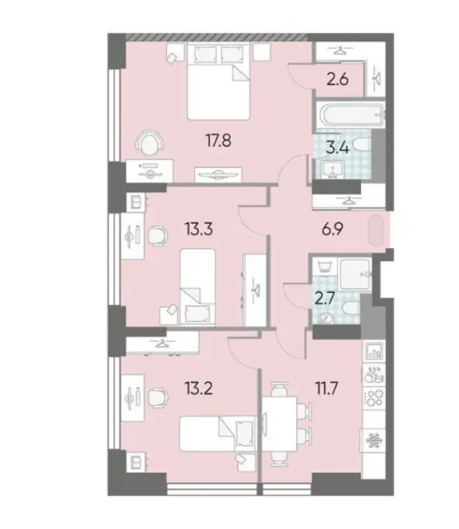 3-комн. квартира, 71.62 м2, 36 этаж - ЖК «ЗИЛАРТ»
