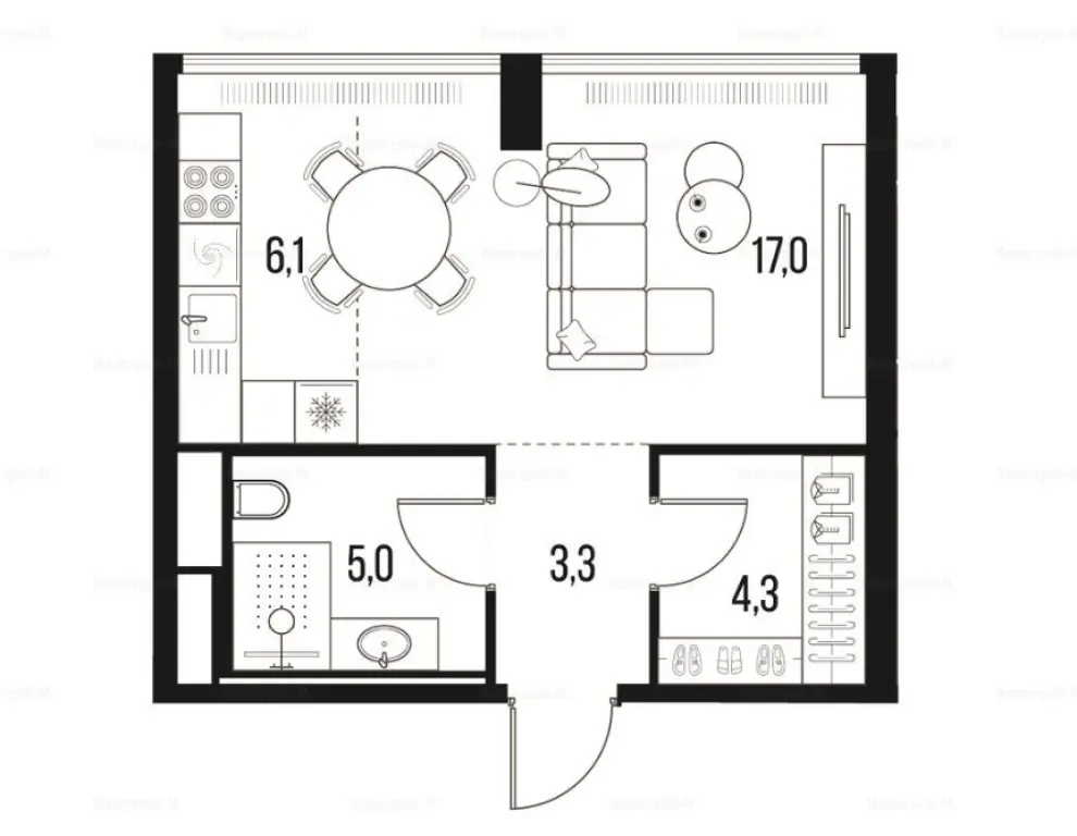 1-комн. квартира, 35.70 м2, 5 этаж - ЖК High Life (Хай Лайф)