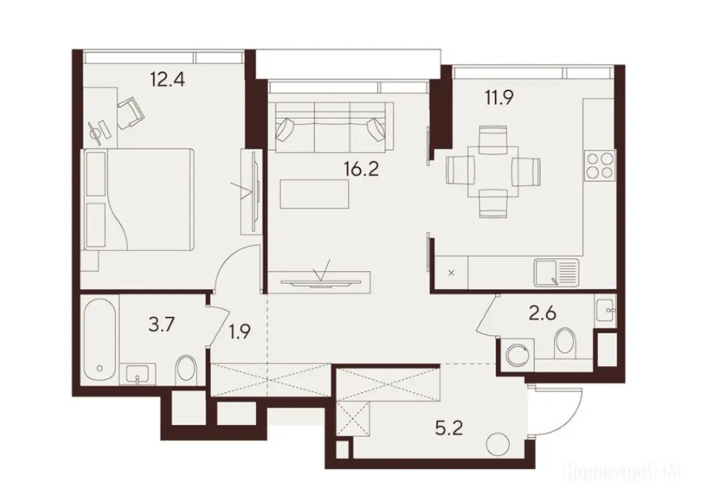2-комн. квартира, 53.90 м2, 25 этаж - ЖК Indy Towers (Инди Тауэрс)