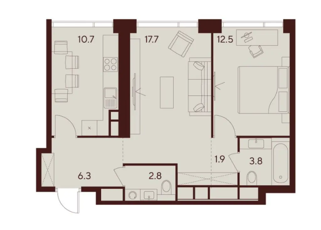 2-комн. квартира, 55.70 м2, 34 этаж - ЖК Indy Towers (Инди Тауэрс)