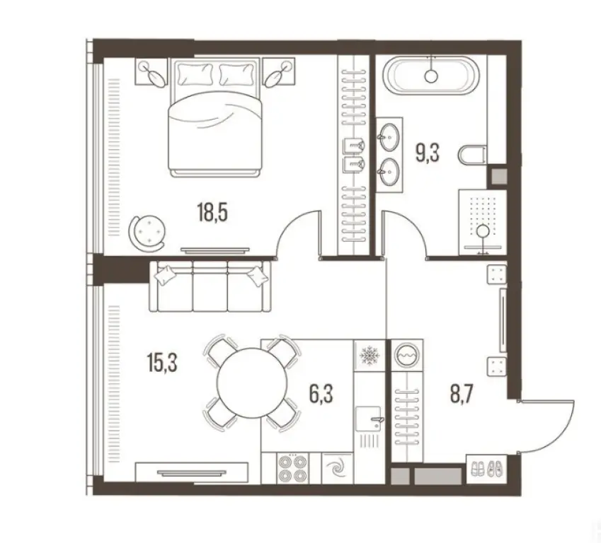 2-комн. квартира, 58.10 м2, 3 этаж - ЖК High Life (Хай Лайф)