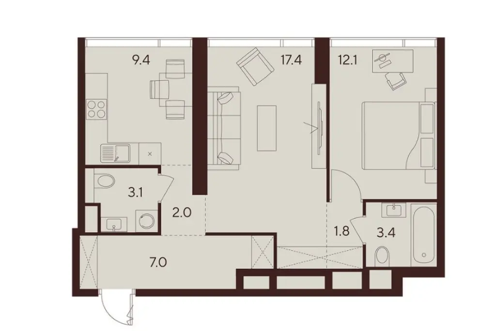 2-комн. квартира, 56.20 м2, 3 этаж - ЖК Indy Towers (Инди Тауэрс)