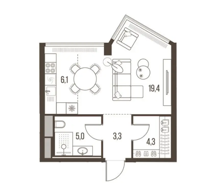 1-комн. квартира, 38.10 м2, 34 этаж - ЖК High Life (Хай Лайф)