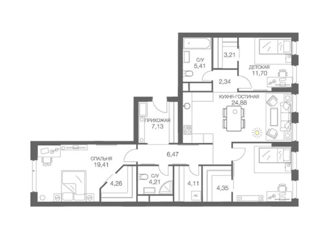 3-комн. квартира, 111.78 м2, 7 этаж - Жилой квартал HEADLINER (Хедлайнер)