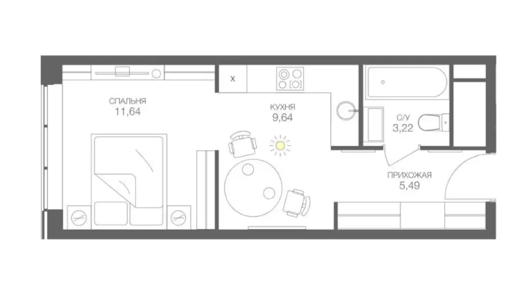 1-комн. квартира, 29.99 м2, 37 этаж - ЖК HEADLINER (Хедлайнер)
