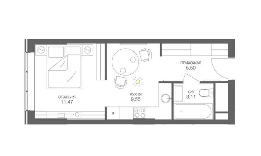 1-комн. квартира, 29.63 м2, 31 этаж - HEADLINER (Хедлайнер)