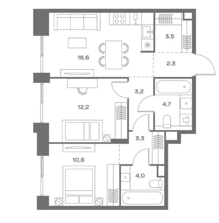 Современная двушка 60.6 м² в ЖК «СОУЛ» (м. Аэропорт).