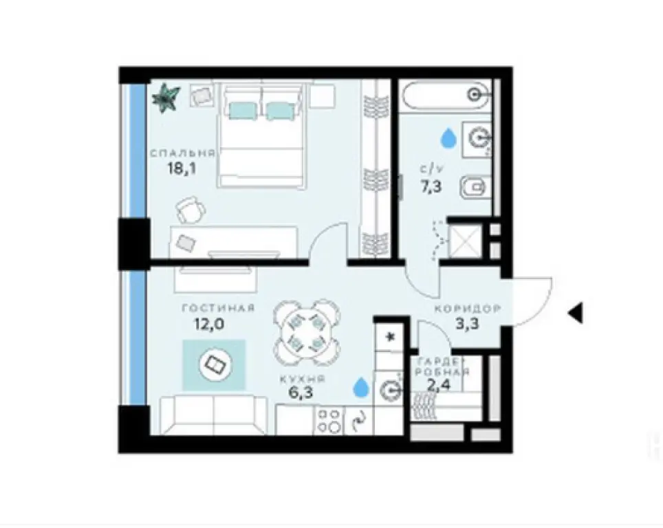 ЖК СберСити - 2-комн. квартира, 49.40 м2, 2 этаж