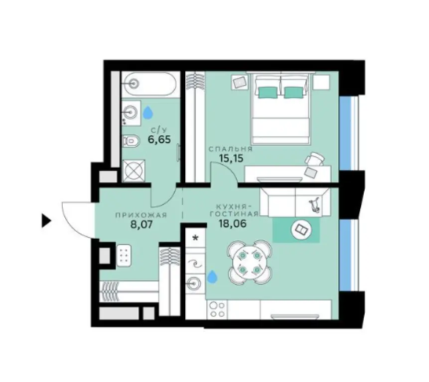 Купить квартиру в СберСити - 1-комн. квартира, 47.93 м2, 1 этаж