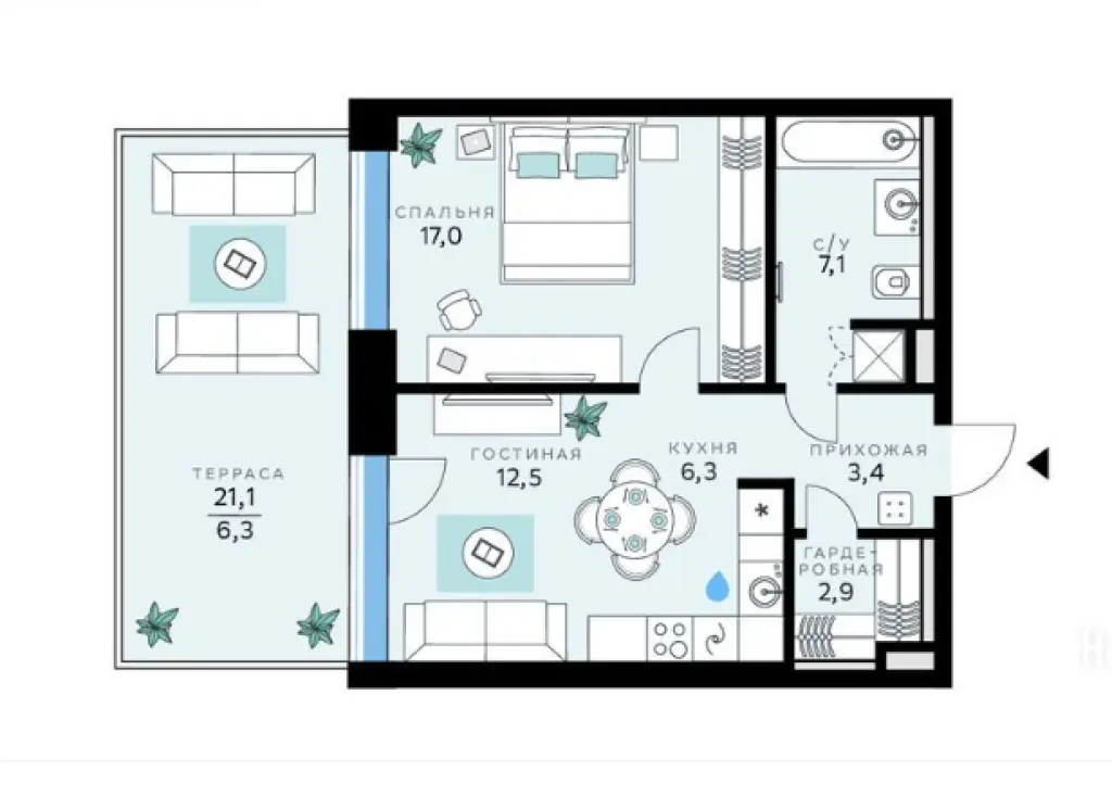 2-комн. квартира, 55.50 м2, 1 этаж - жк сберсити москва