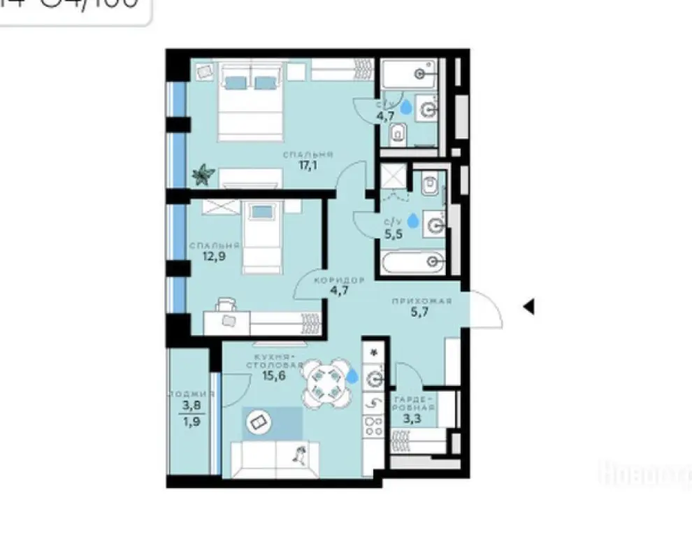 ЖК «СберСити» - 2-комн. квартира, 71.40 м2, 9 этаж