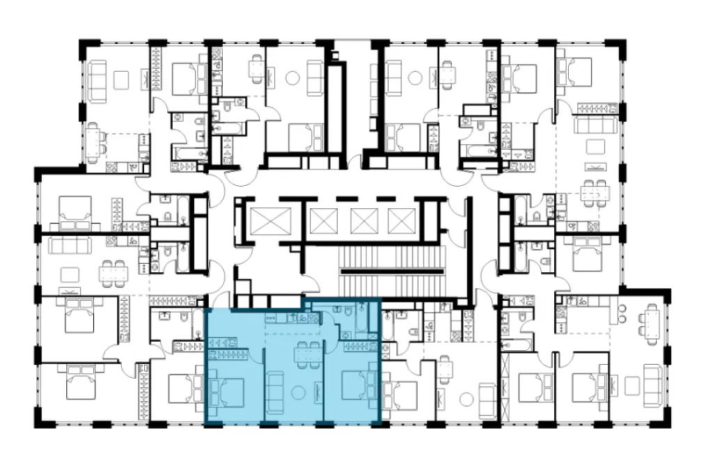 3-комн. квартира, 57.40 м2, 46 этаж - Левел Южнопортовая
